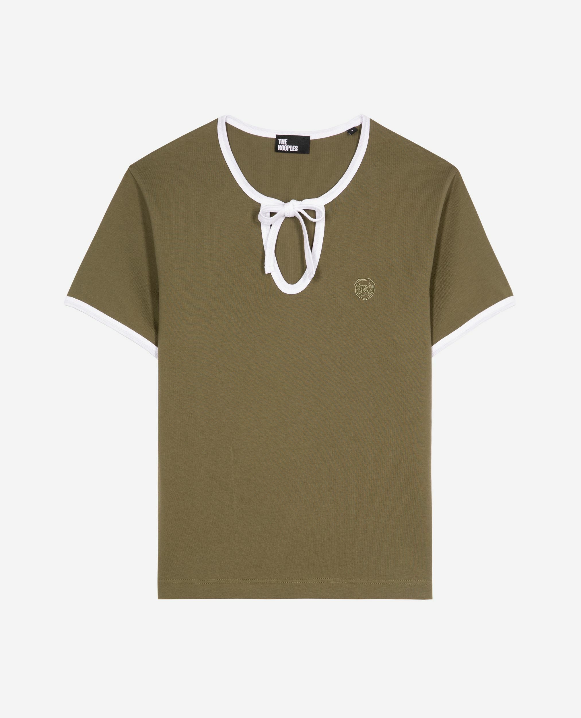 Khaki T-shirt with drop collar, KAKI, hi-res image number null