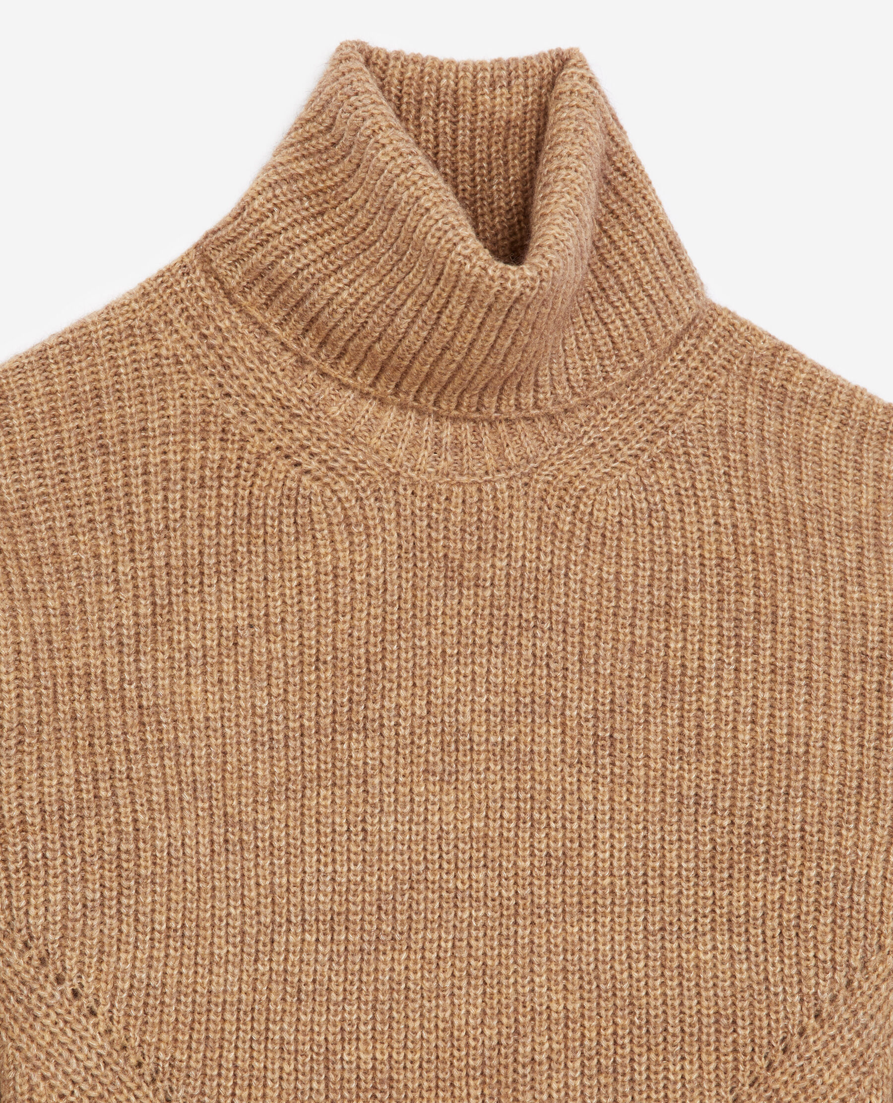Beige merino wool sweater with high neck