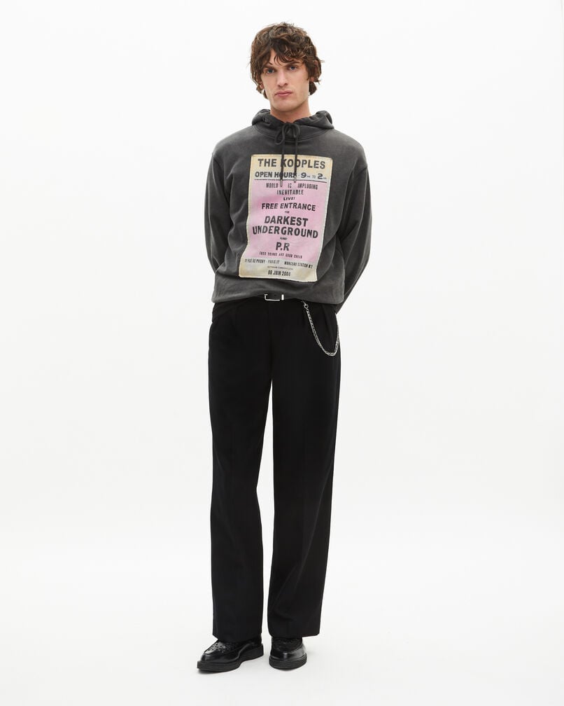 The Kooples MEN BLACK WASHED hooded sweatshirt with black screen print