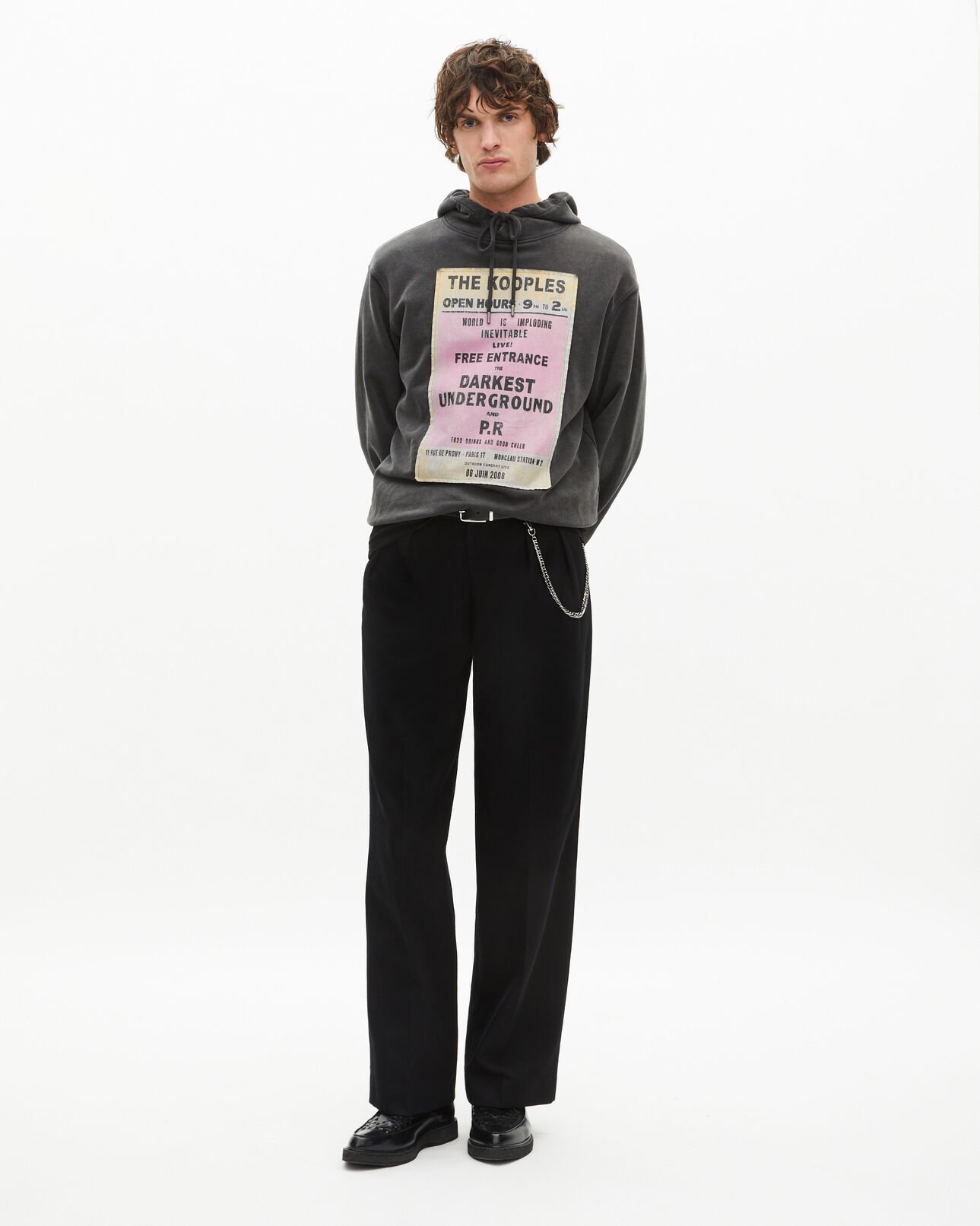 The Kooples HERREN BLACK WASHED sweatshirt mit kapuze und siebdruck schwarz