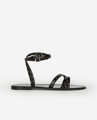 The Kooples DAMEN BLACK flache sandalen mit &ouml;sen aus schwarzem leder