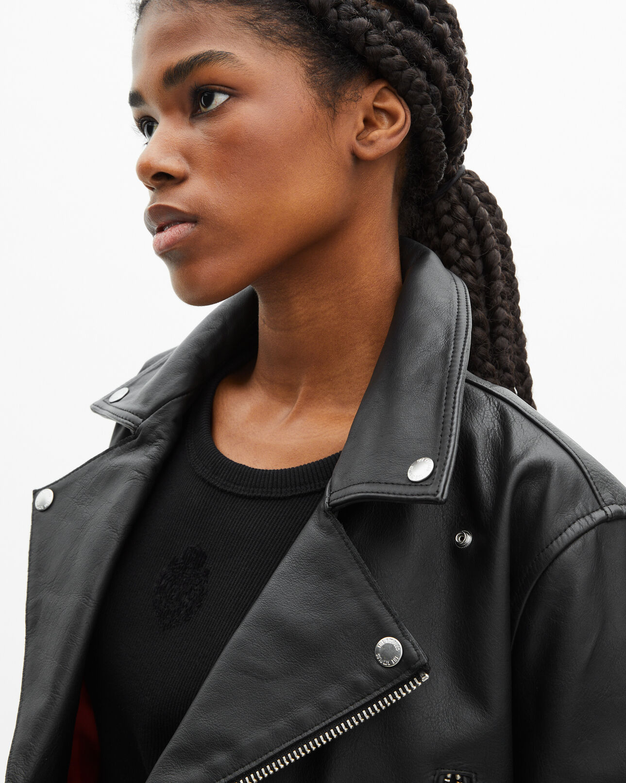 The Kooples DAMEN BLACK lederblouson mit fransen in schwarz