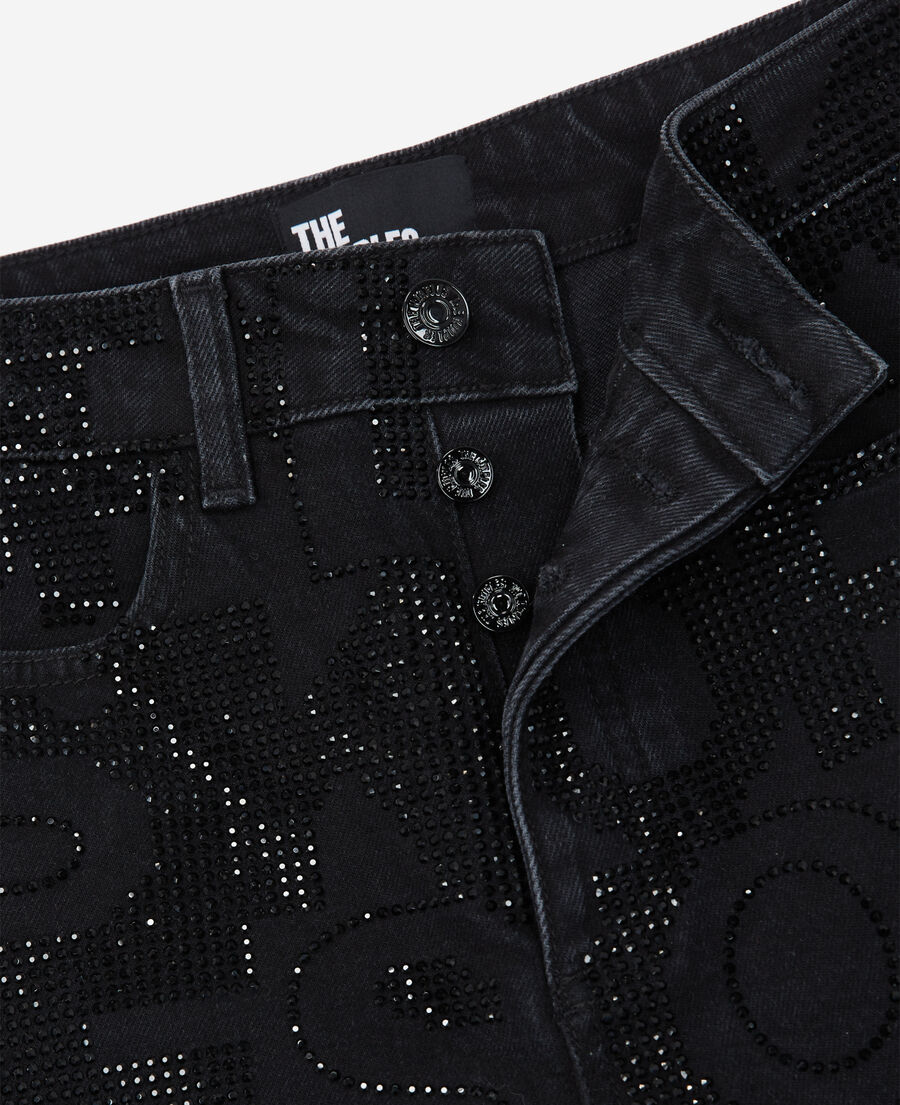 jean slim logo et strass noir