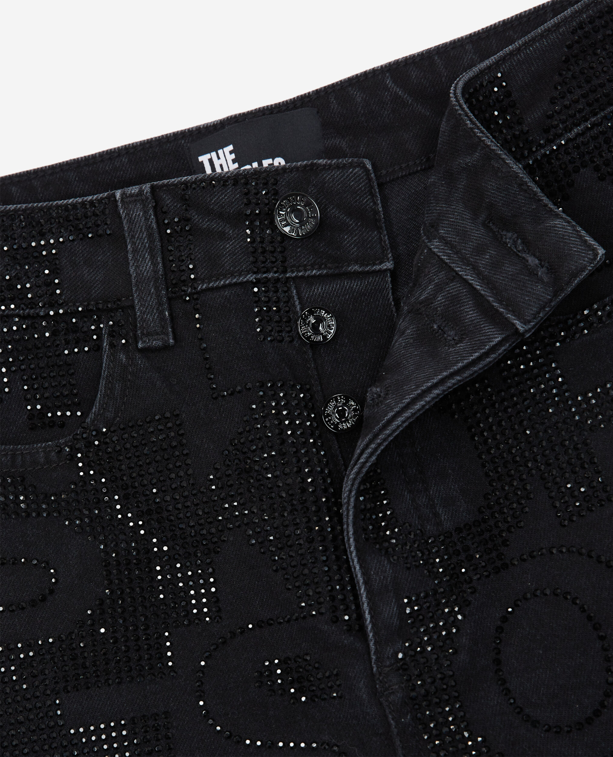 Schwarze Jeans mit Slim-Fit-Passform und Logo mit Strassbesatz, BLACK WASHED, hi-res image number null