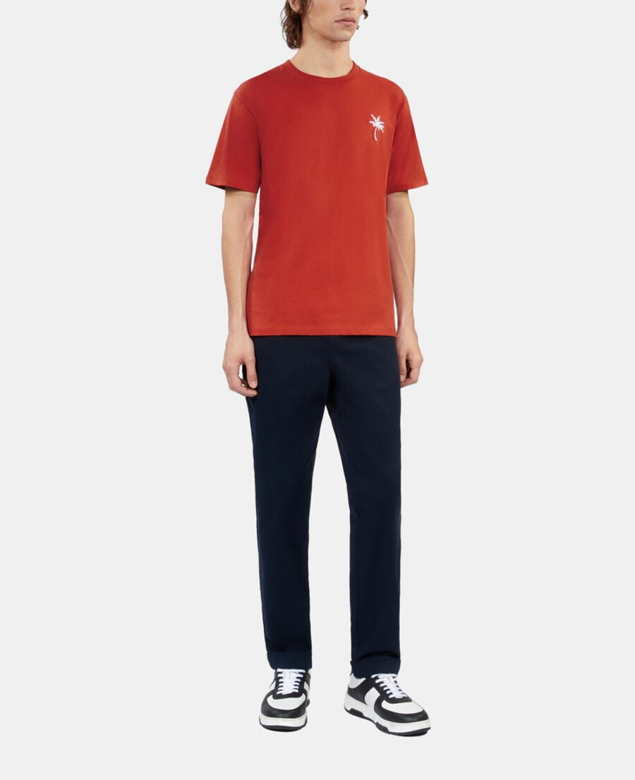 The Kooples HERREN RED BRIQUE rotes t-shirt mit palmen-stickerei