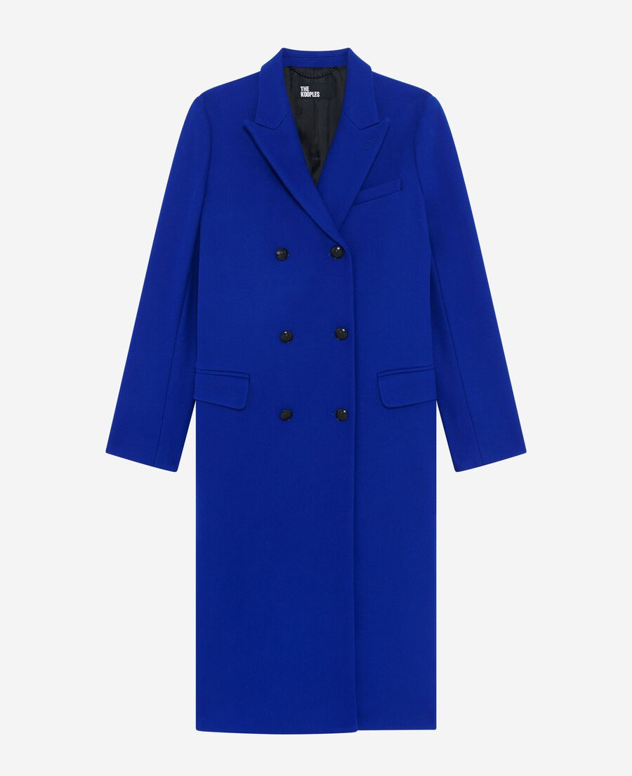 The Kooples MUJER ROYAL BLUE abrigo largo azul eléctrico de doble botonadura