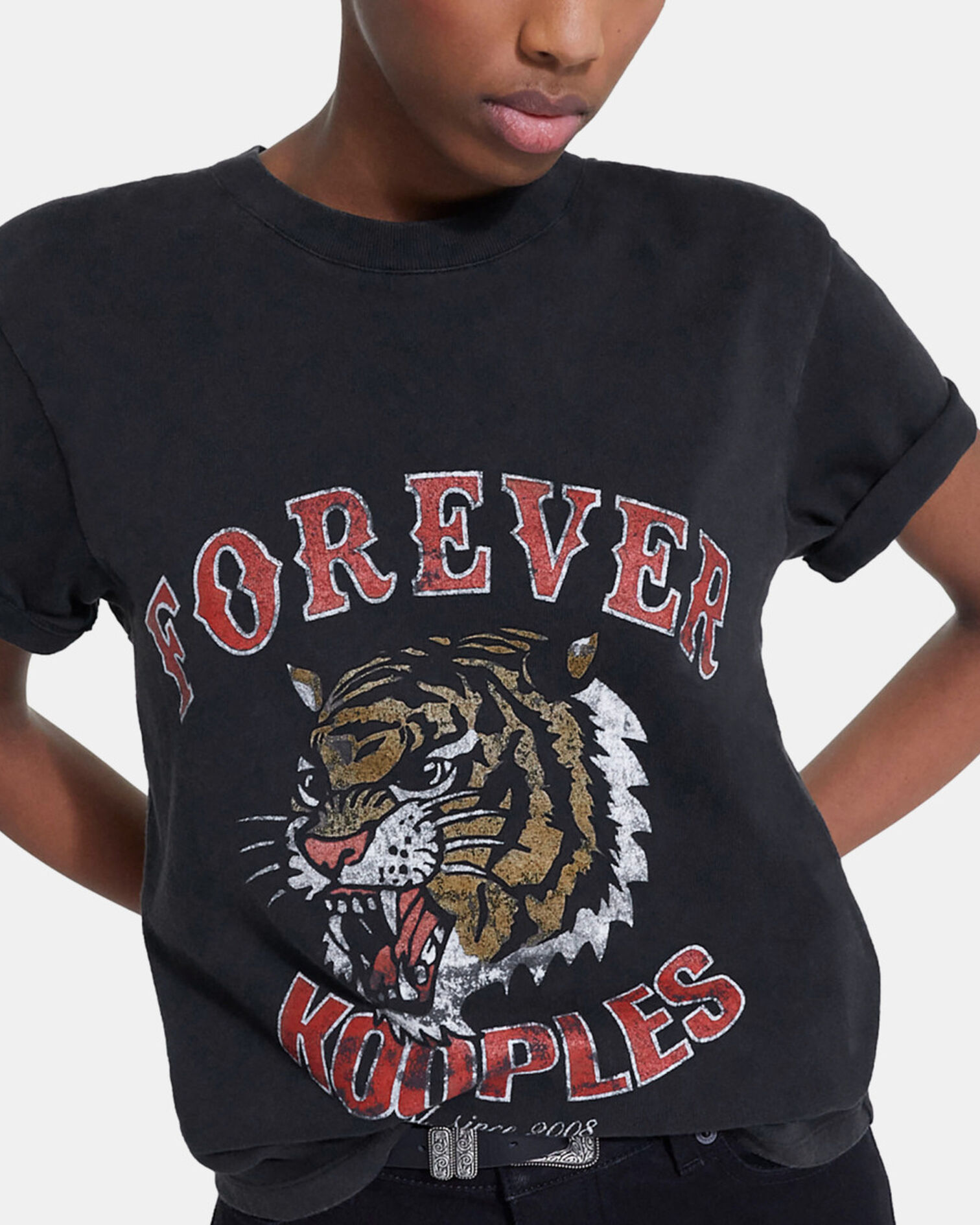 Black T-shirt with screen print, BLACK WASHED, hi-res image number null