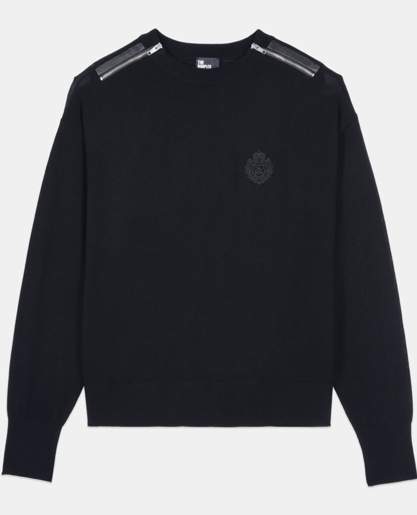 The Kooples FEMME BLACK pull en laine mérinos noir