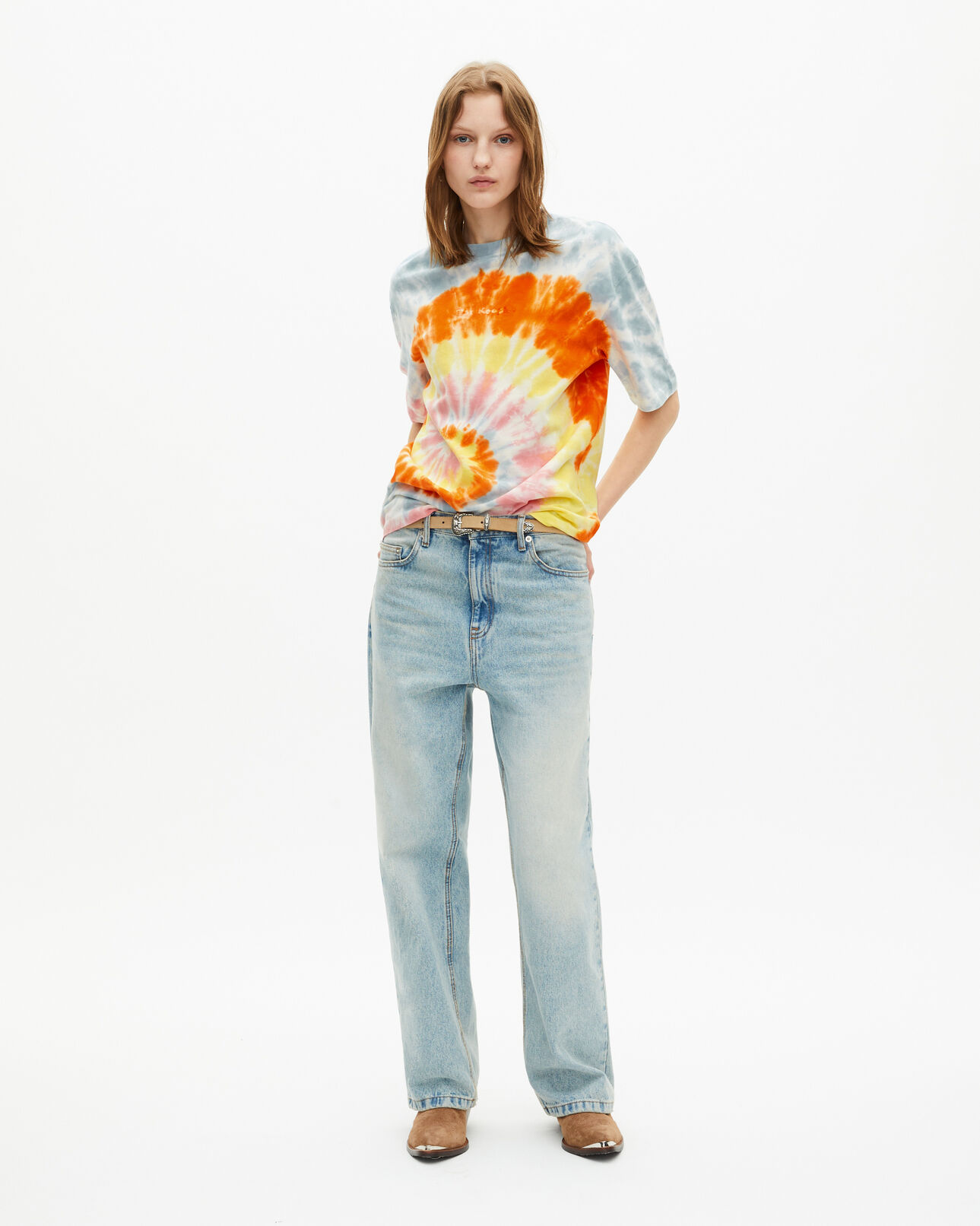 The Kooples WOMEN BABY BLUE multicolor tie-dye t-shirt