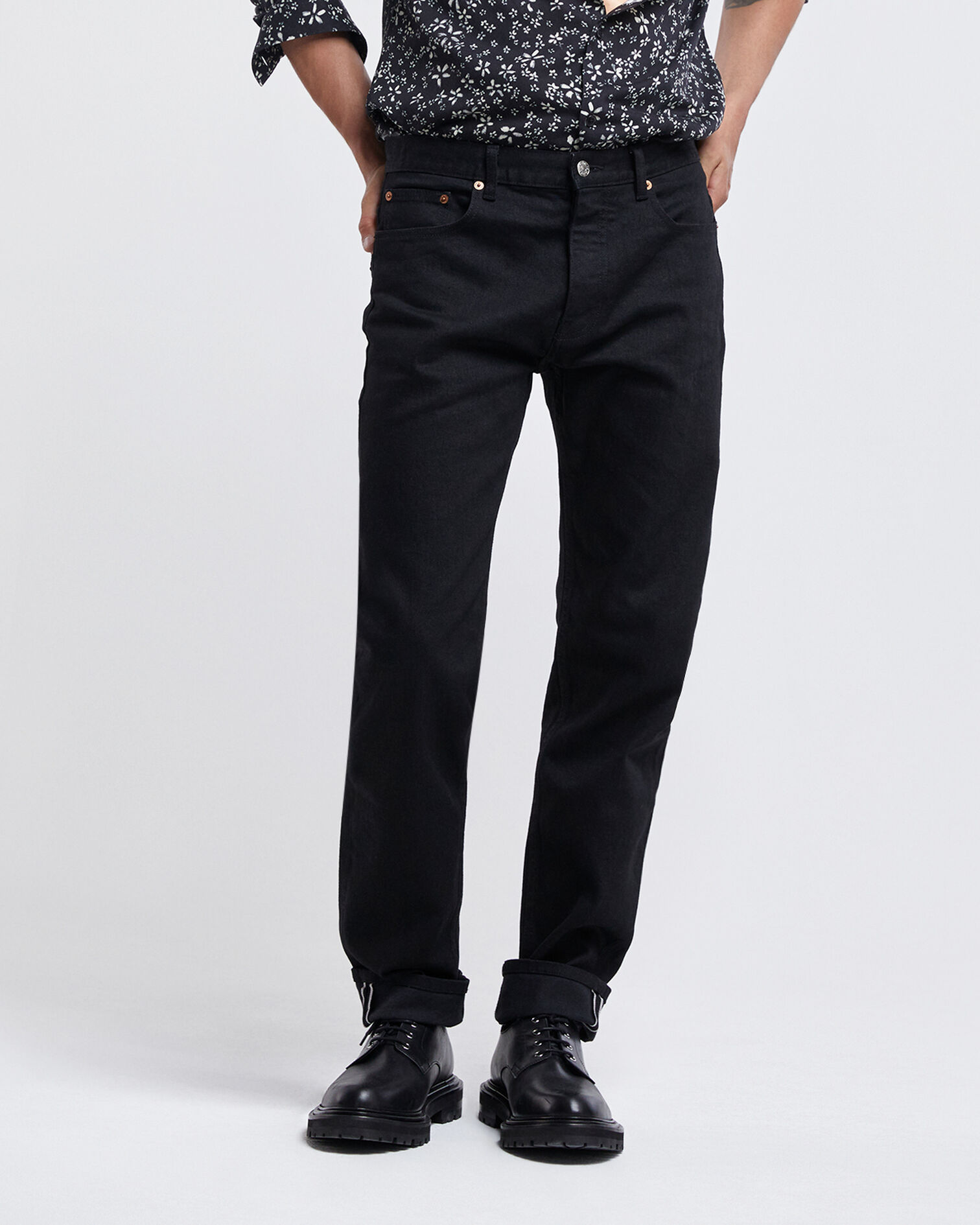 Slim-fit black jeans with silver rivets, BLACK, hi-res image number null