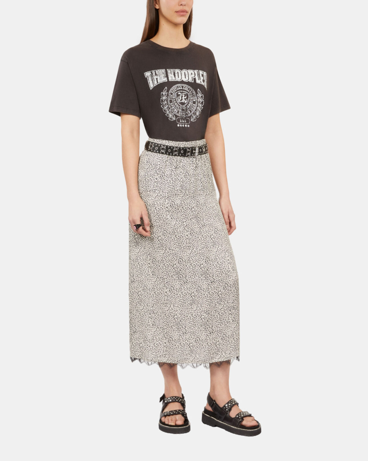 The Kooples FEMME BLACK WHITE jupe longue léopard