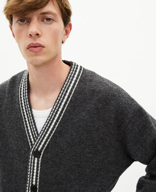 The Kooples MEN GREY wool cardigan with contrasting grey stripes