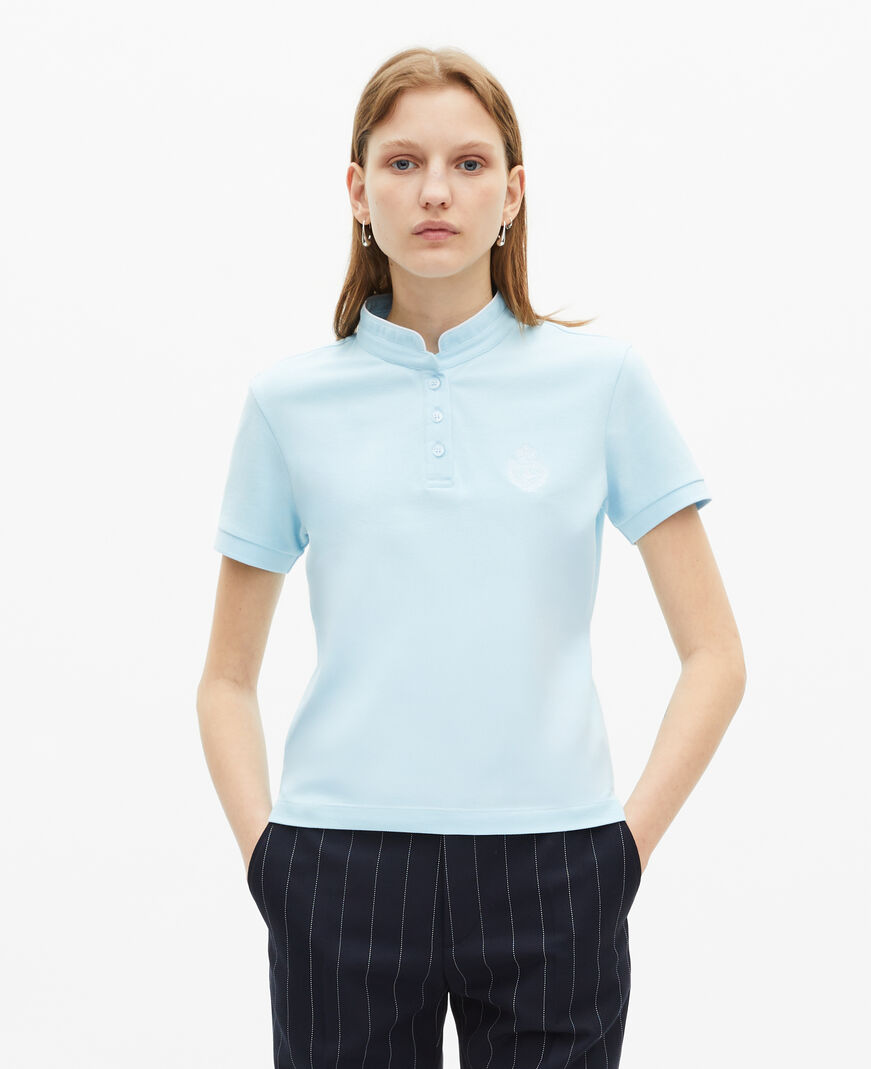 The Kooples WOMEN BABY BLUE light blue mandarin collar polo shirt
