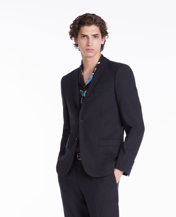navy blue wool prince of wales suit blazer