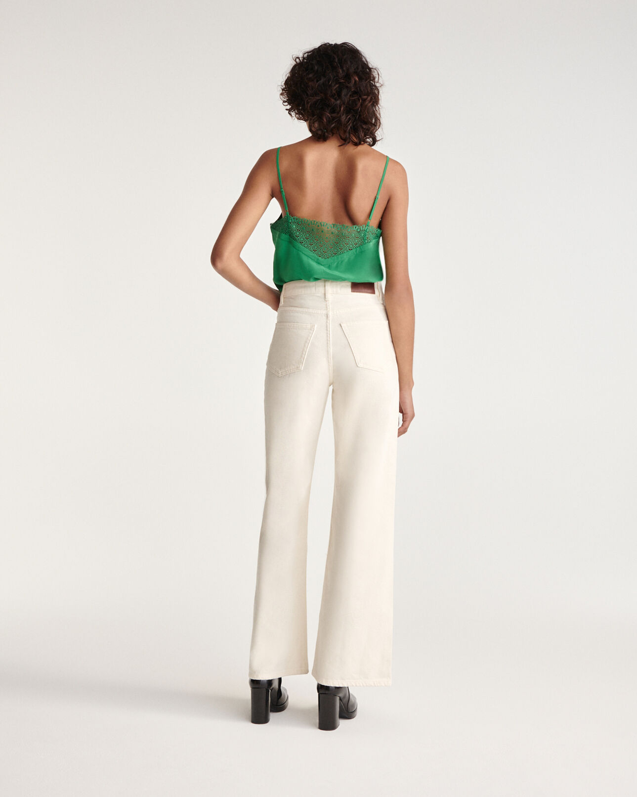 The Kooples WOMEN GREEN green silk camisole with lace