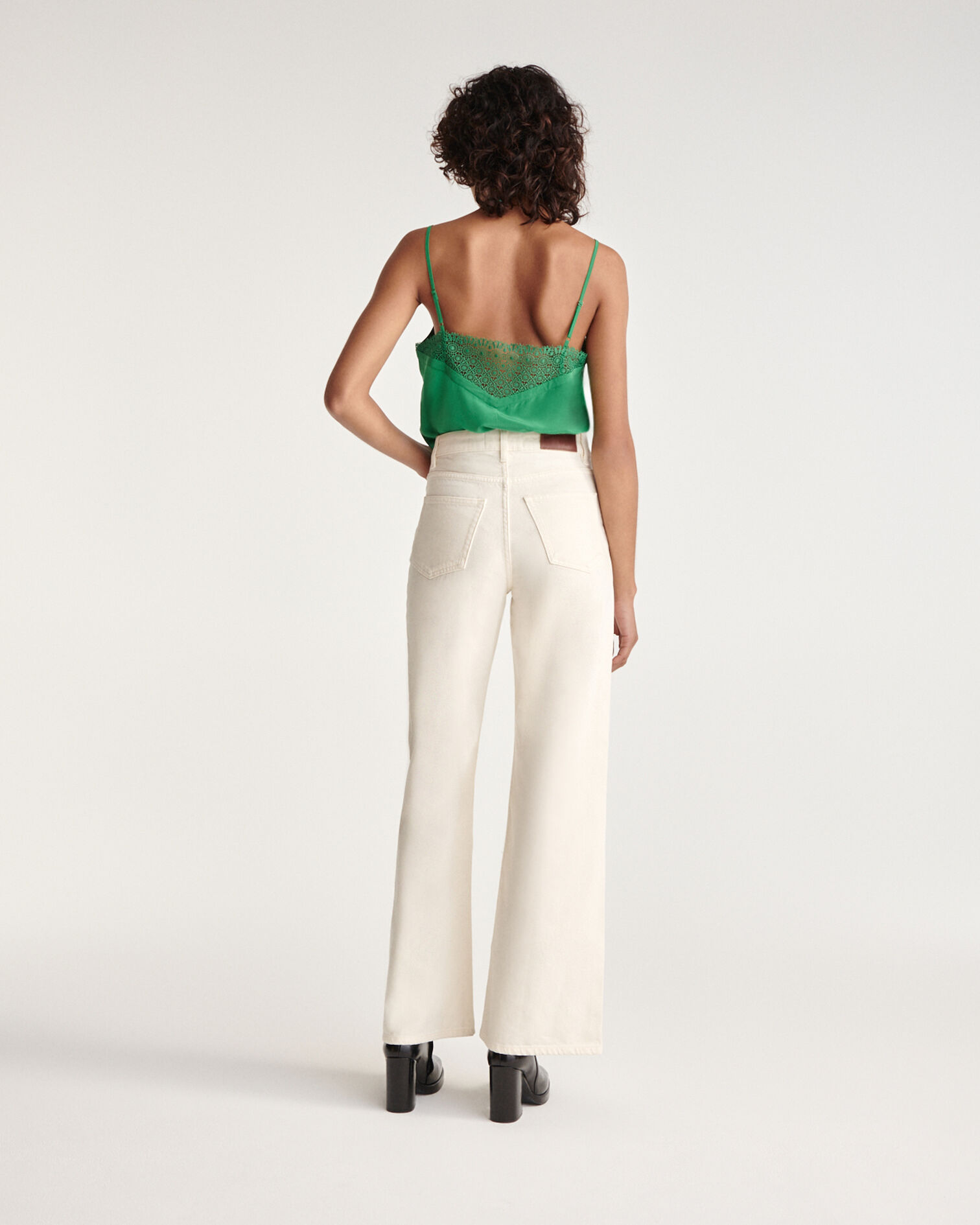 Green silk camisole with lace, GREEN, hi-res image number null