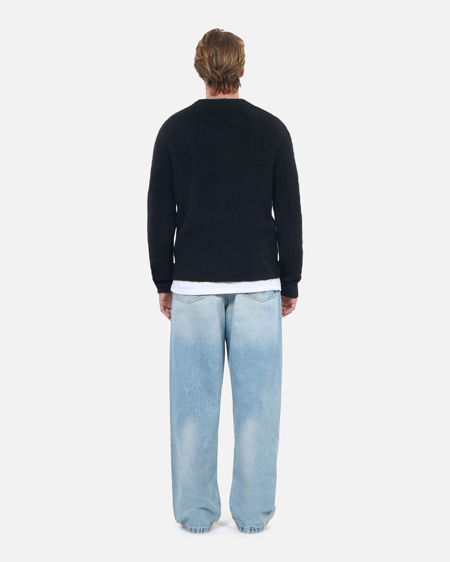 Black alpaca sweater, BLACK / WHITE, hi-res image number null
