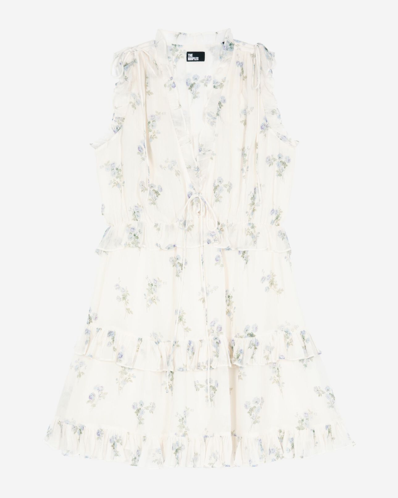 The Kooples DAMEN WHITE / SKY BLUE kurzes kleid mit rüschen im blumendruck weiß