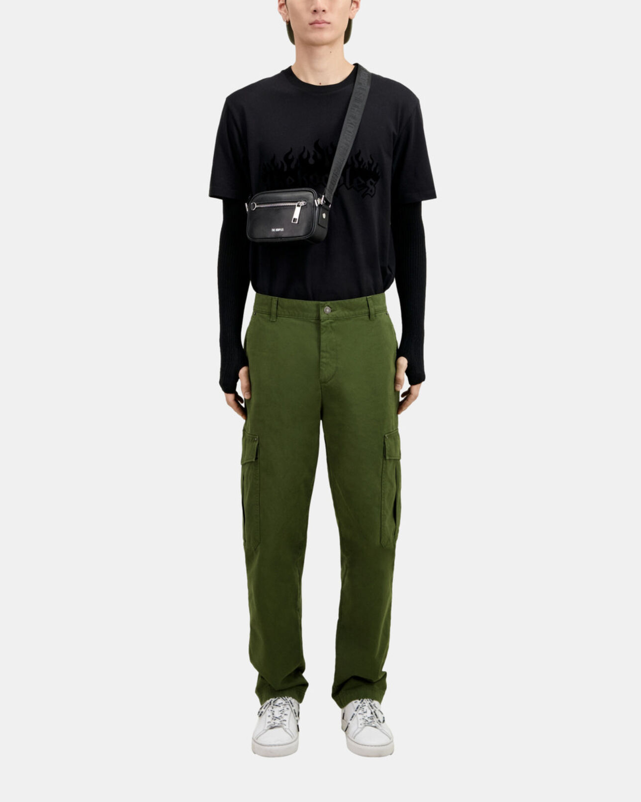 The Kooples HOMME KAKI pantalon cargo en coton kaki