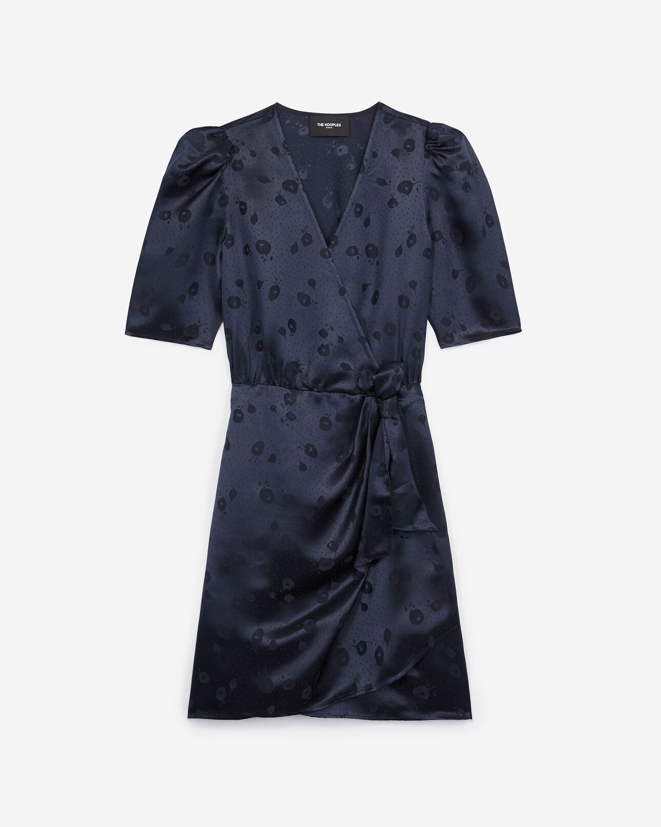 The Kooples FEMME NAVY robe portefeuille bleu marine jacquard