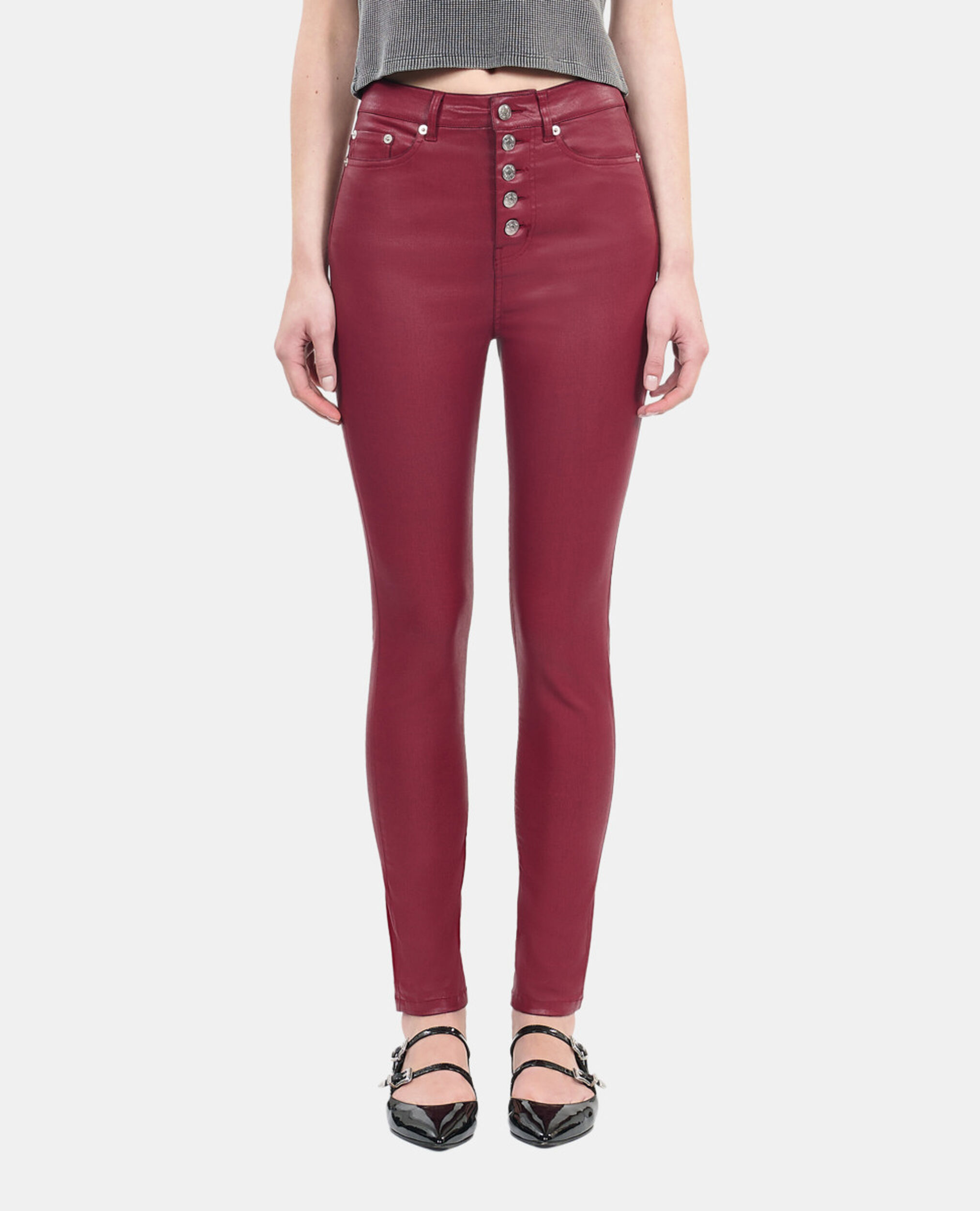 Red leather-effect skinny jeans, DARK RED, hi-res image number null