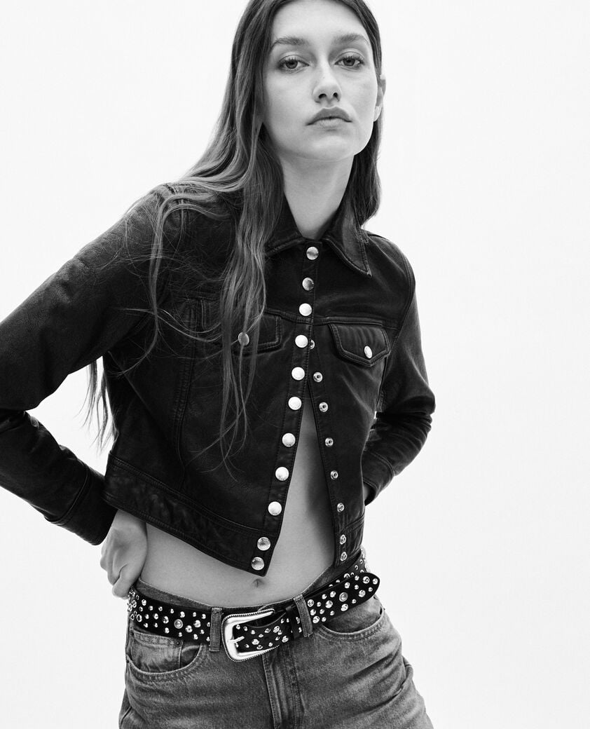 The Kooples WOMEN BLACK short black leather jacket
