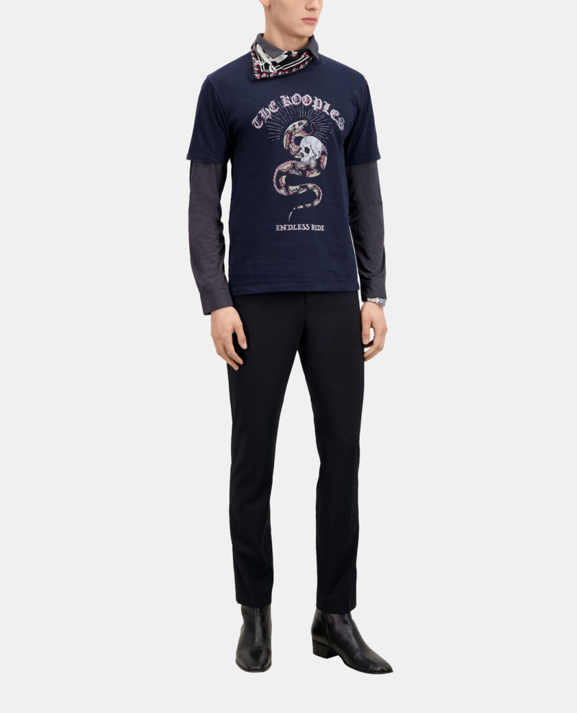 The Kooples HOMME WASHED NAVY t-shirt avec s&eacute;rigraphie bleu marine