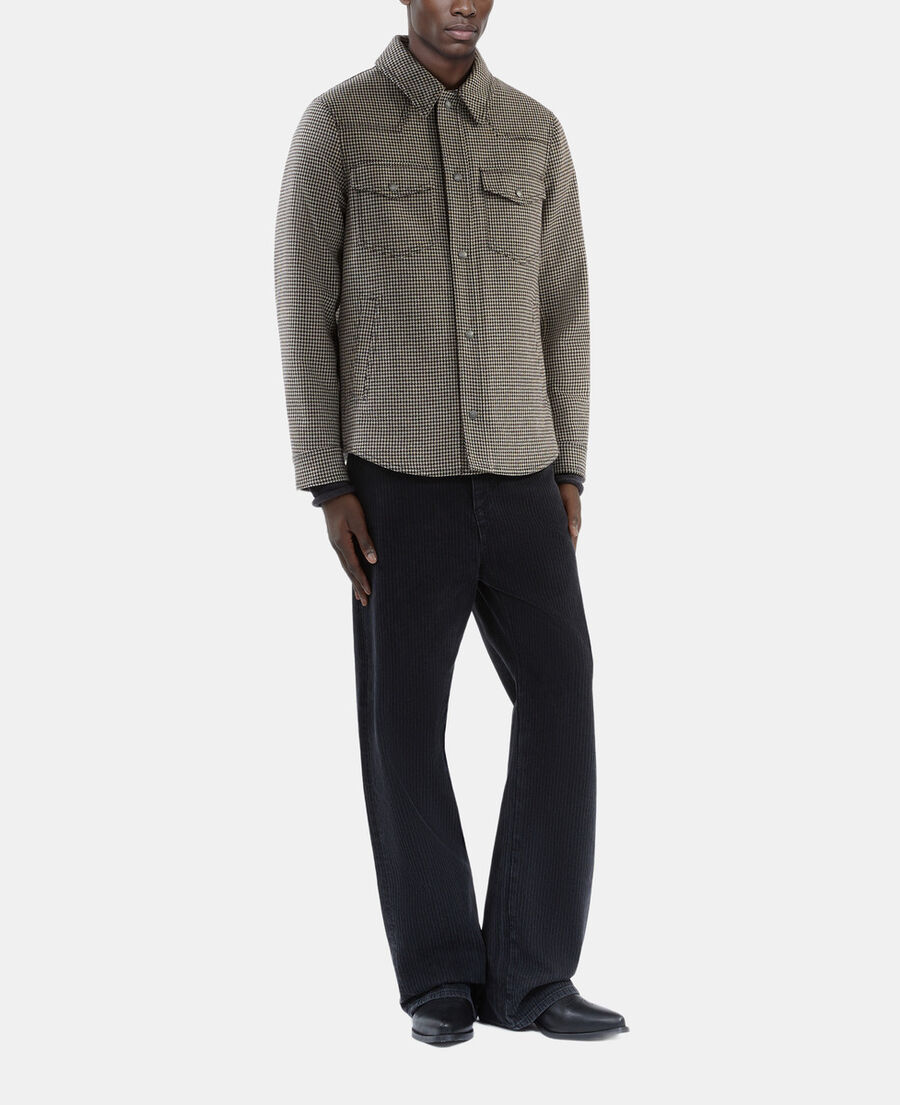 The Kooples HOMME BROWN blouson style surchemise pied de poule marron et écru