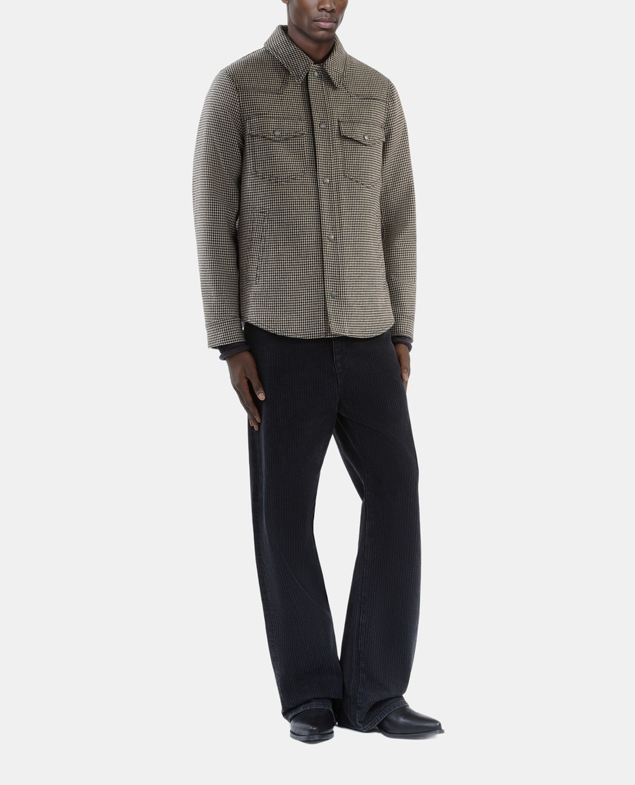 Blouson style surchemise pied de poule marron et écru, BROWN, hi-res image number null