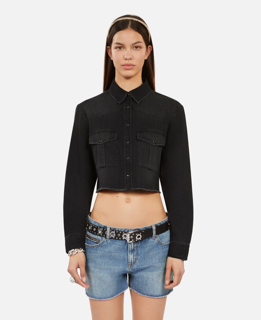The Kooples F BLACK WASHED short grey denim shirt