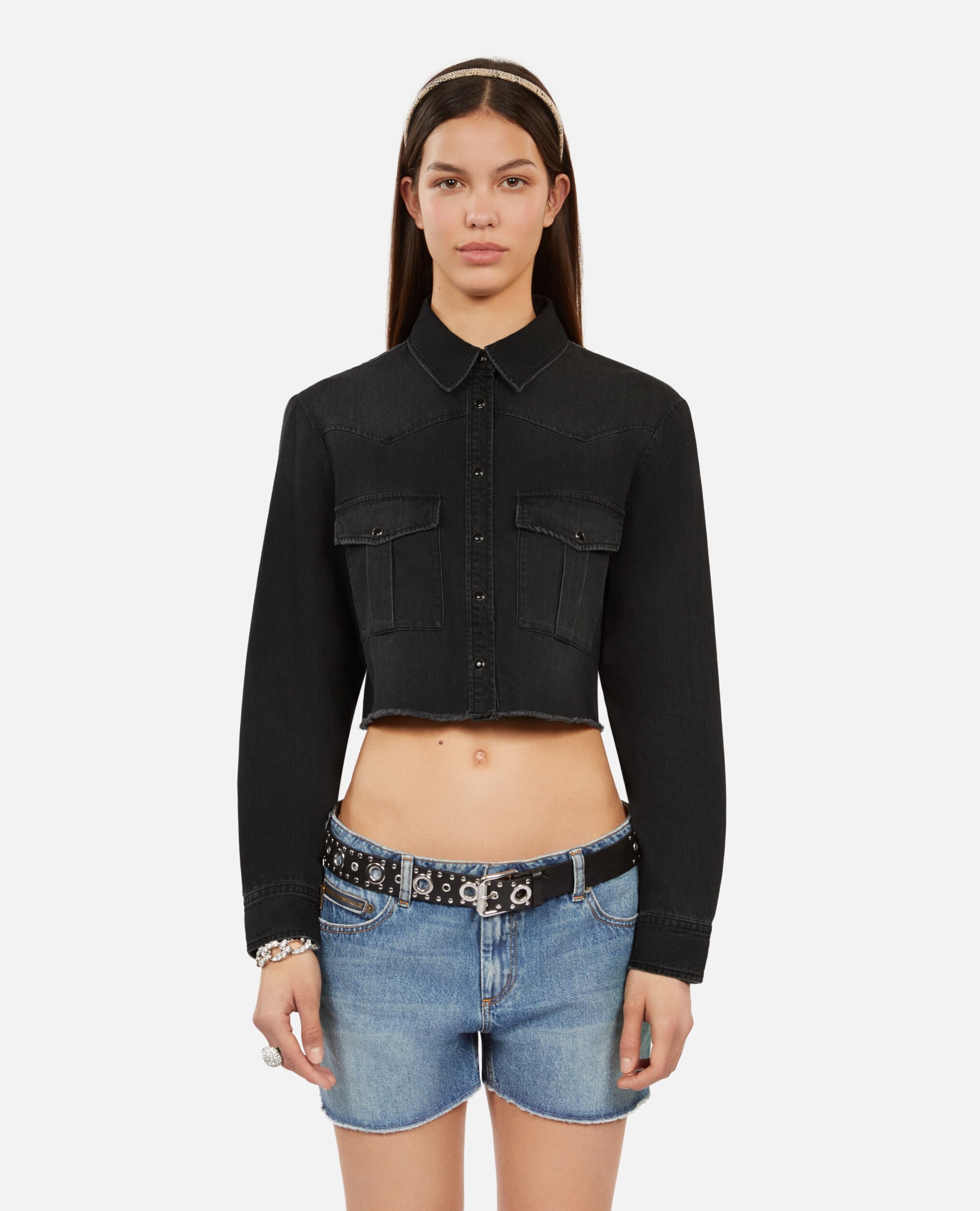 Short grey denim shirt, BLACK WASHED, hi-res image number null