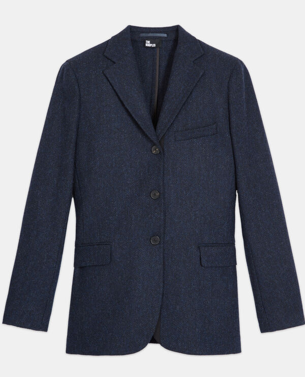 blaue wolljacke mit motiv