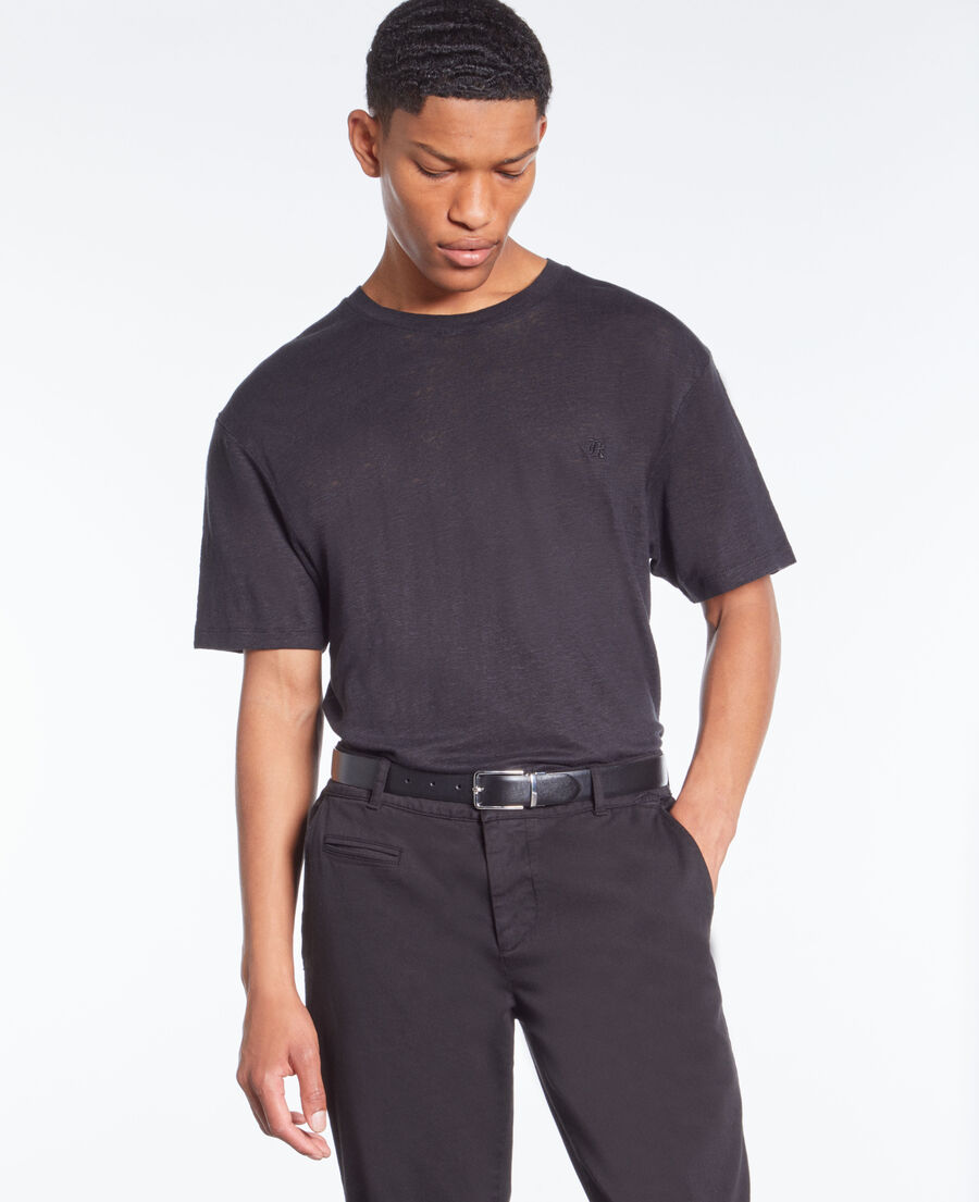 더 쿠플스 The Kooples T-shirt noir en lin avec blason,BLACK