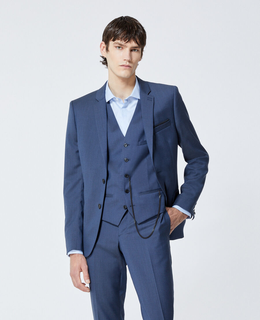 textured wool formal blue jacket