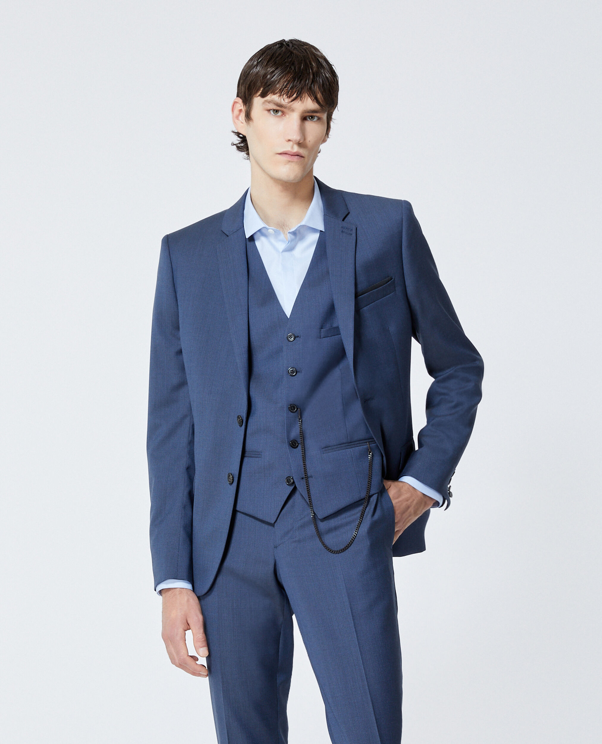 Textured wool formal blue jacket, BLUE, hi-res image number null