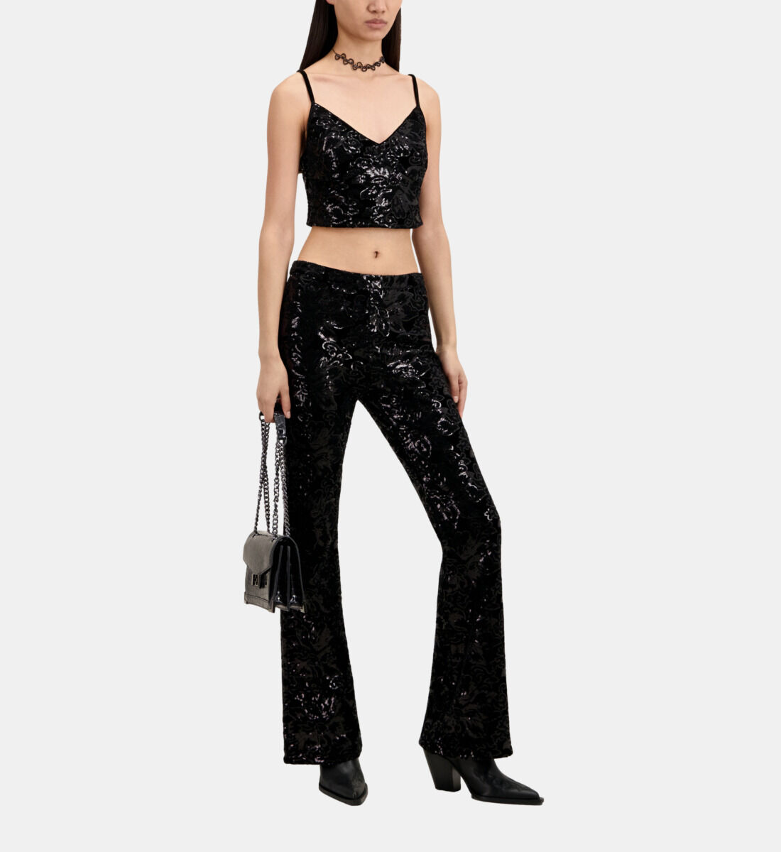 Cropped velvet new arrivals trousers