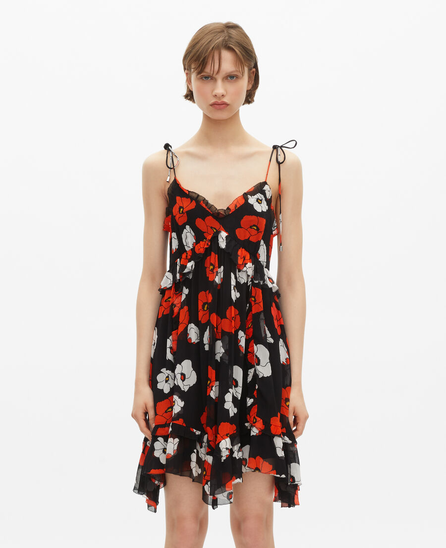 The Kooples FEMME BLACK RED OFF WHITE robe courte imprimé fleuri noire