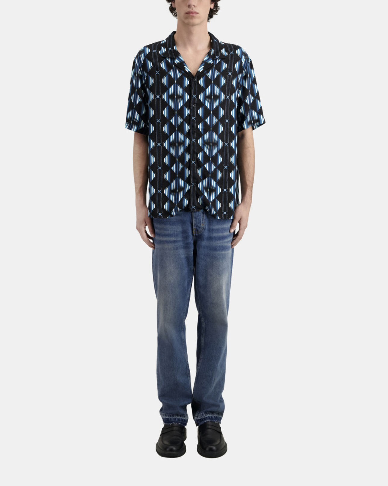 The Kooples HERREN BLACK / GREEN kurzärmeliges hemd mit print