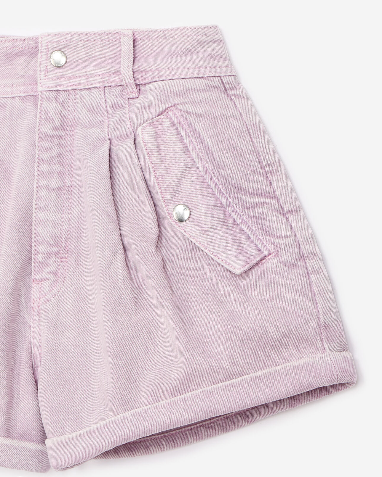 The Kooples WOMEN LIGHT PURPLE purple denim shorts w/press-stud pockets