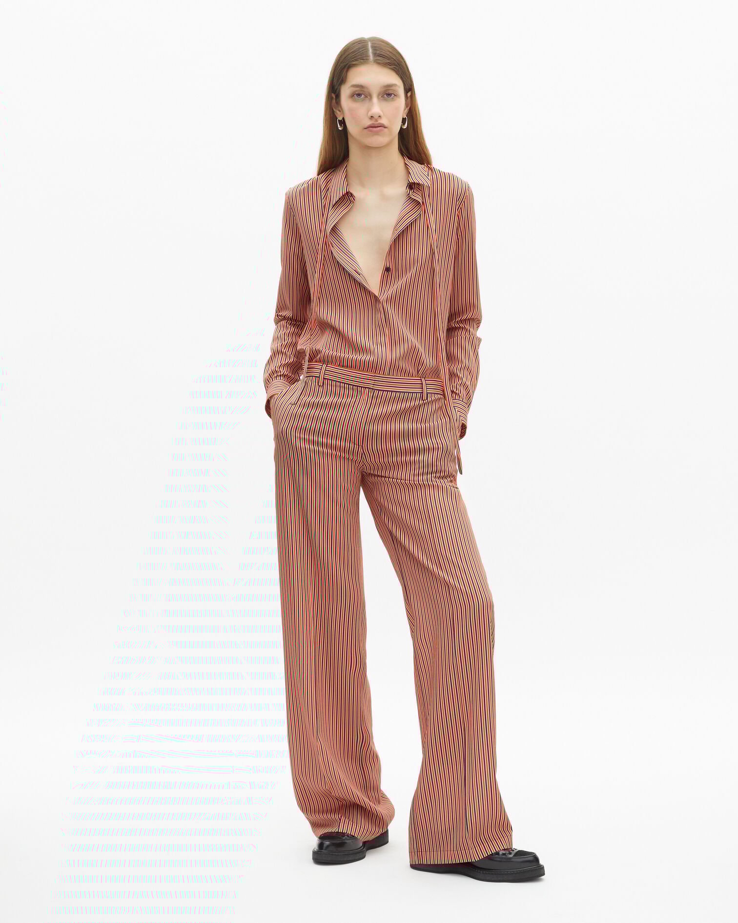 Wide-leg pants with red and blue stripes, DARK NAVY / FIRE RED, hi-res image number null