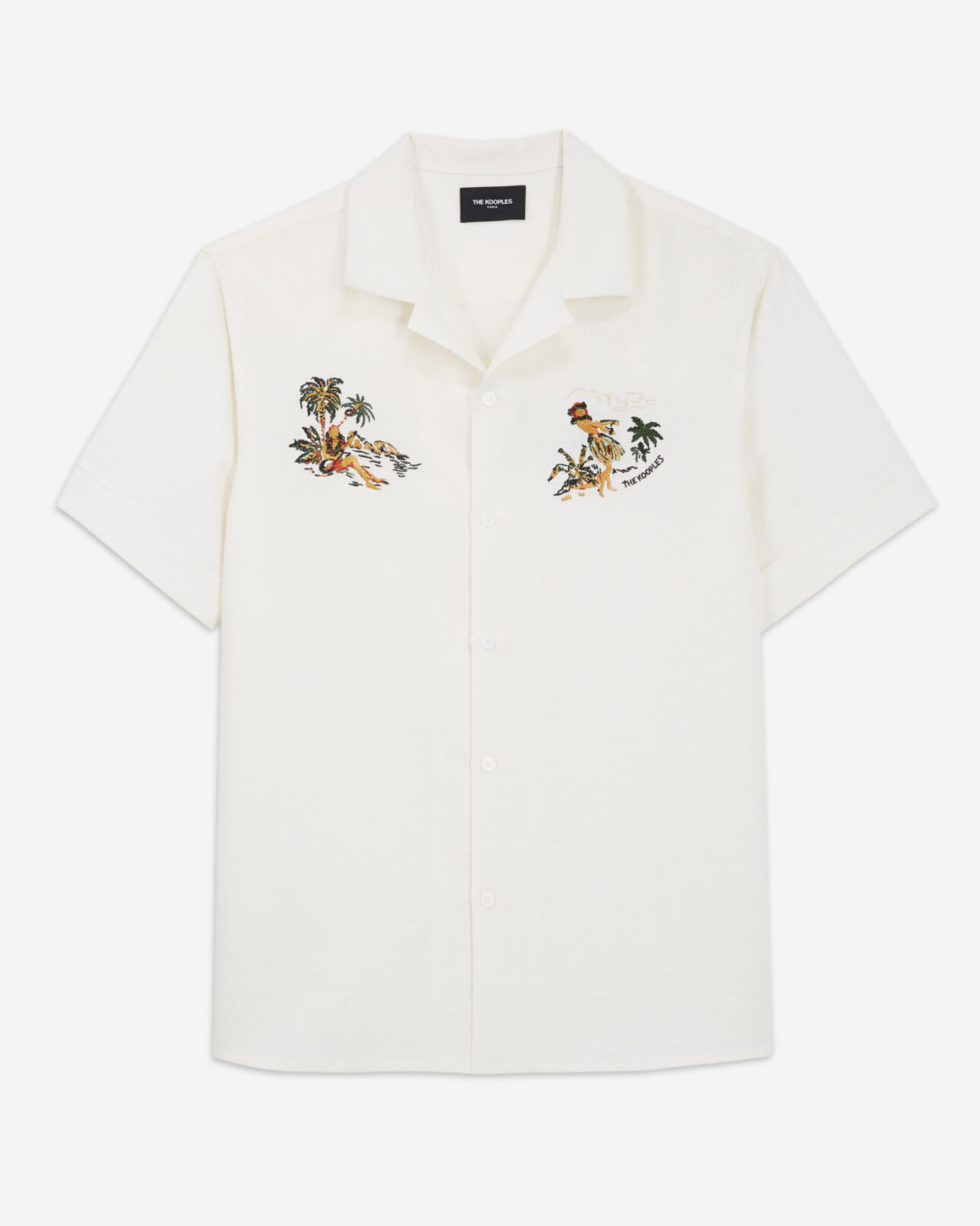 The Kooples HOMME ECRU chemise col hawaien et broderies