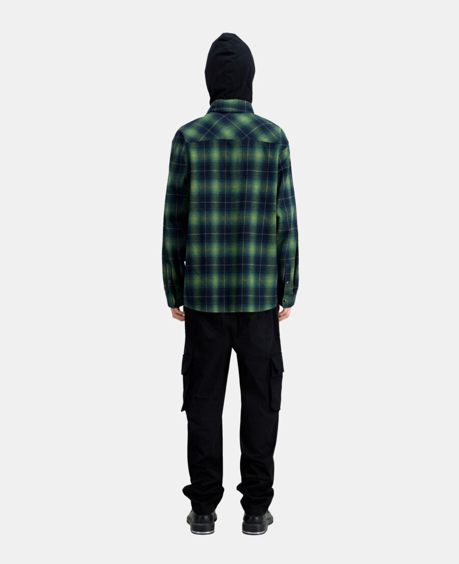 The Kooples HOMME BLACK / GREEN surchemise à carreaux noirs et verts à capuche