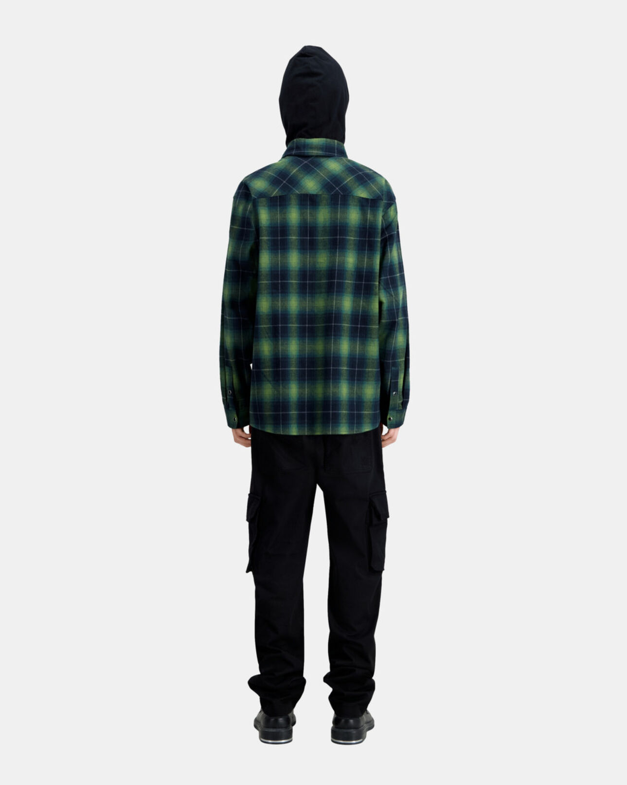 The Kooples HERREN BLACK / GREEN schwarz-grün kariertes jackenhemd mit kapuze