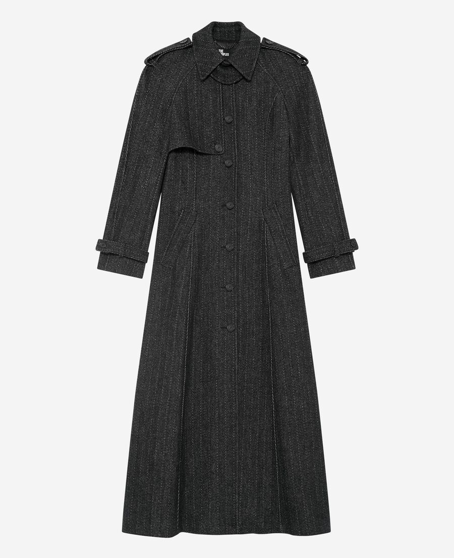 The Kooples WOMEN GREY FLANNEL long dark grey coat