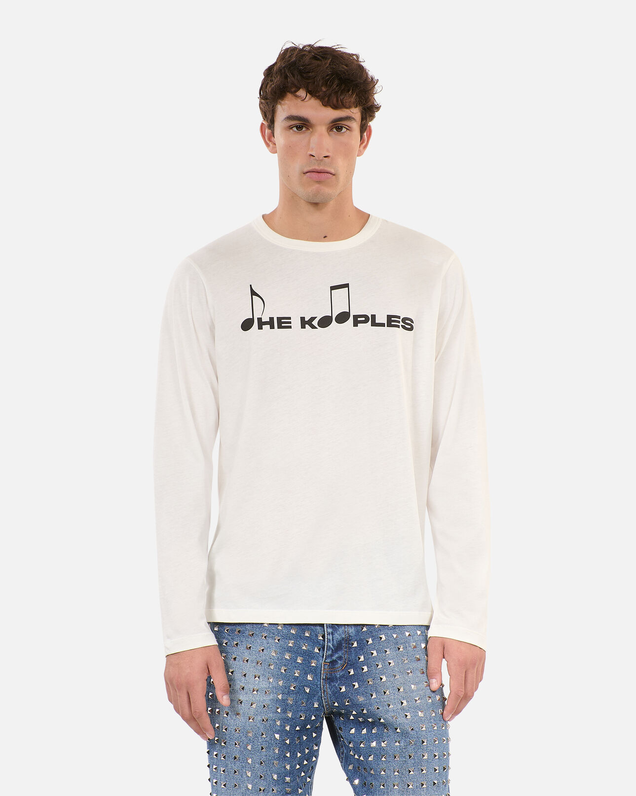 The Kooples HOMME ECRU t-shirt manches longues à serigraphie blanc