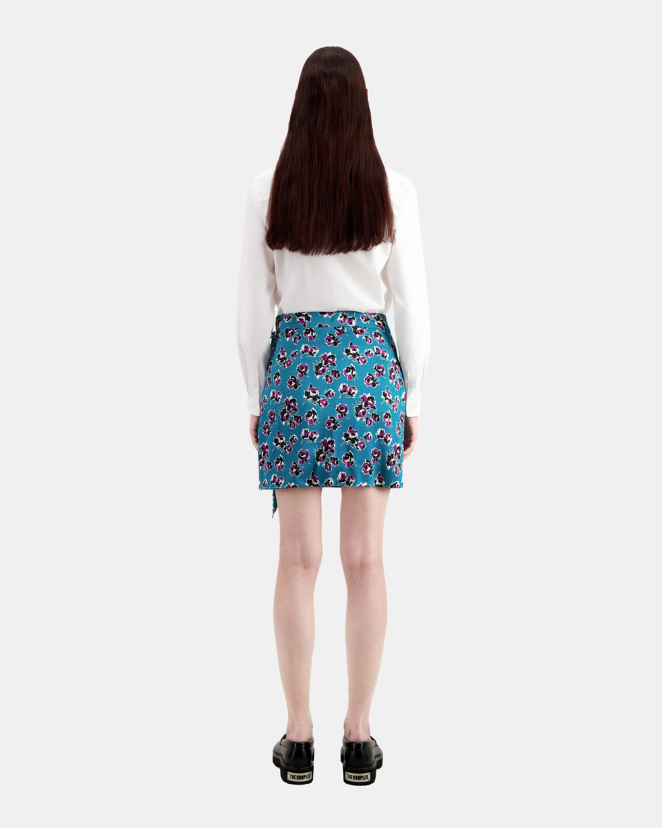 The Kooples FEMME PINK - BLUE jupe portefeuille courte imprimée