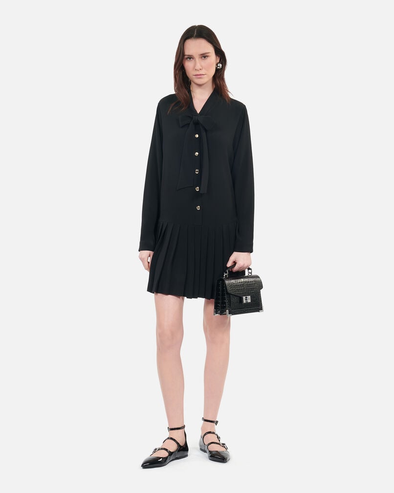 The Kooples DAMEN BLACK schwarzes kurzes kleid mit plissierung