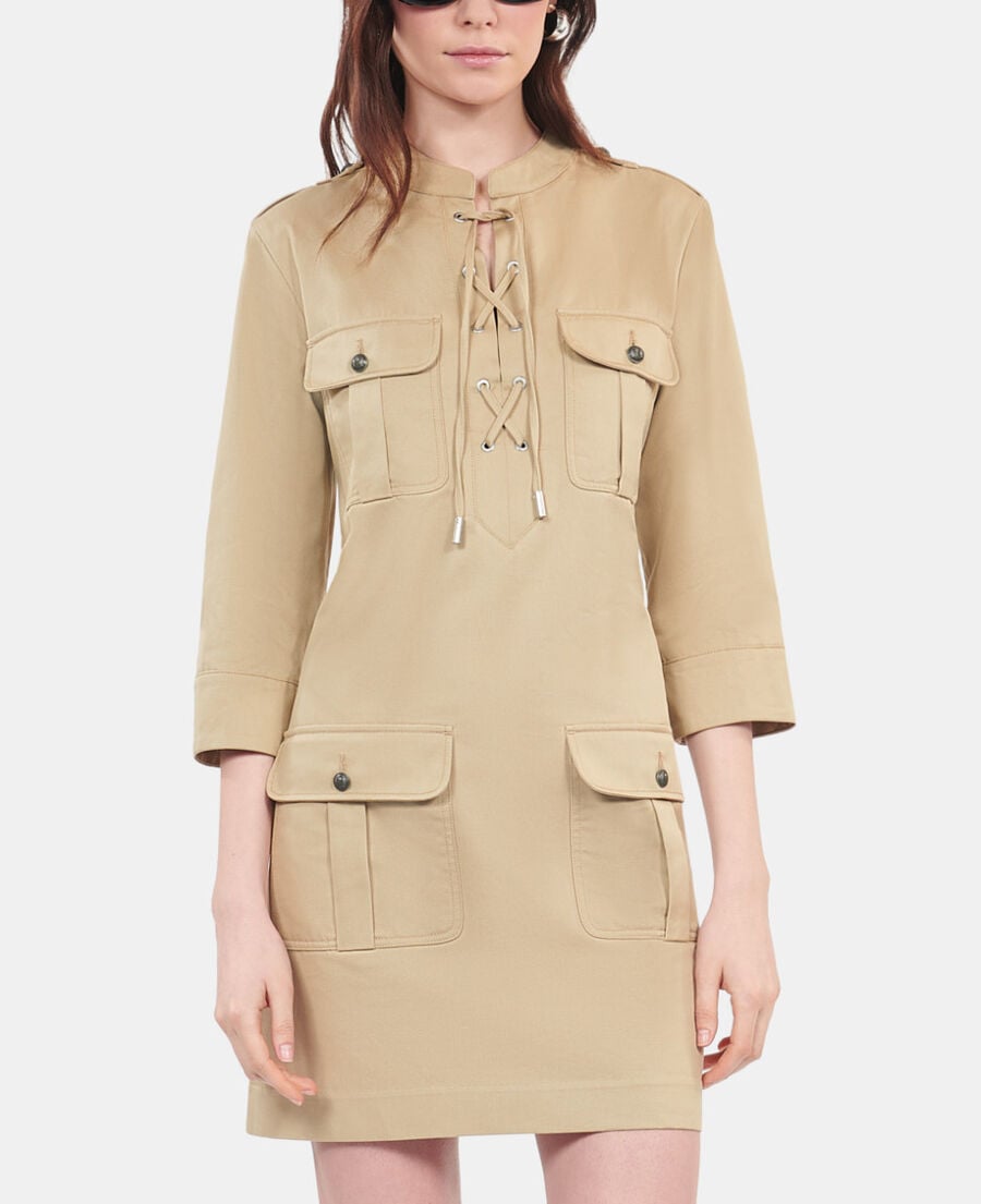 The Kooples FEMME BEIGE robe saharienne courte beige 