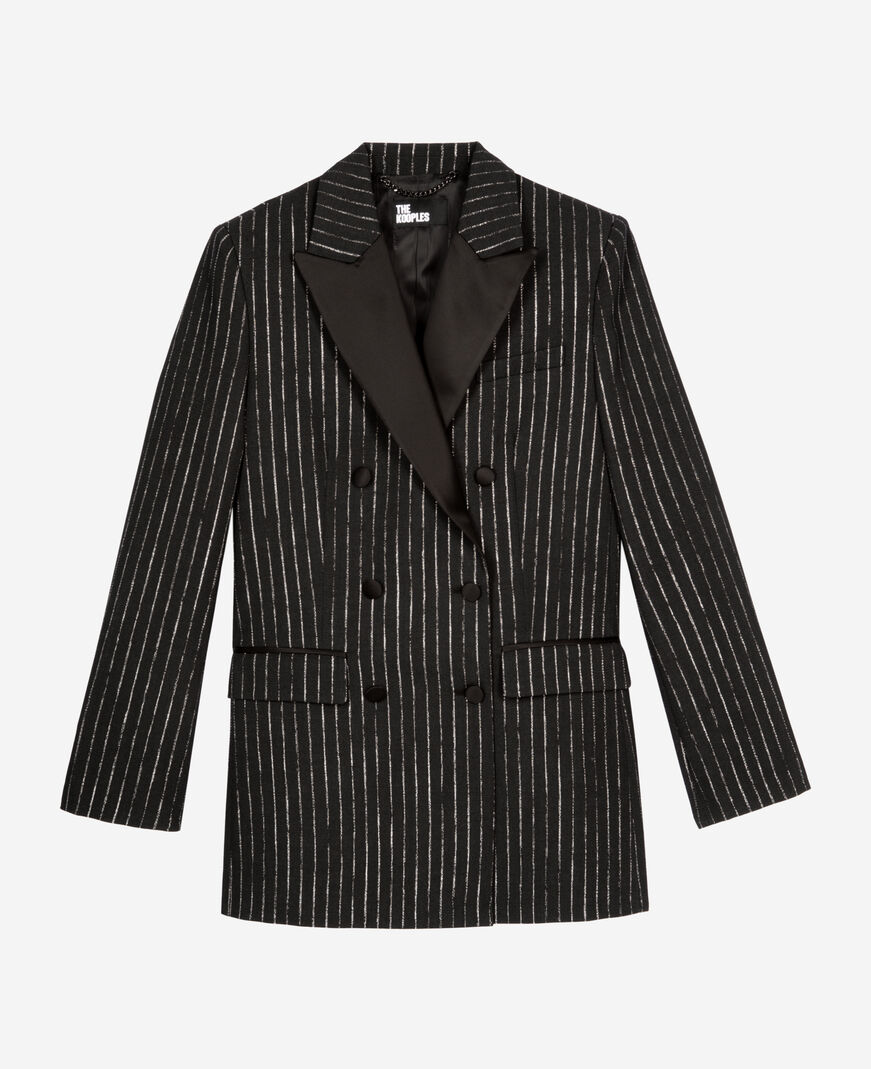 The Kooples WOMEN BLACK black pinstripe suit jacket