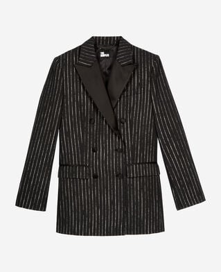The Kooples WOMEN BLACK black pinstripe suit jacket